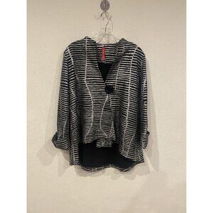 IC by Connie K Jacket Womens Medium Black Stripe Crinkle Single Button Made USA